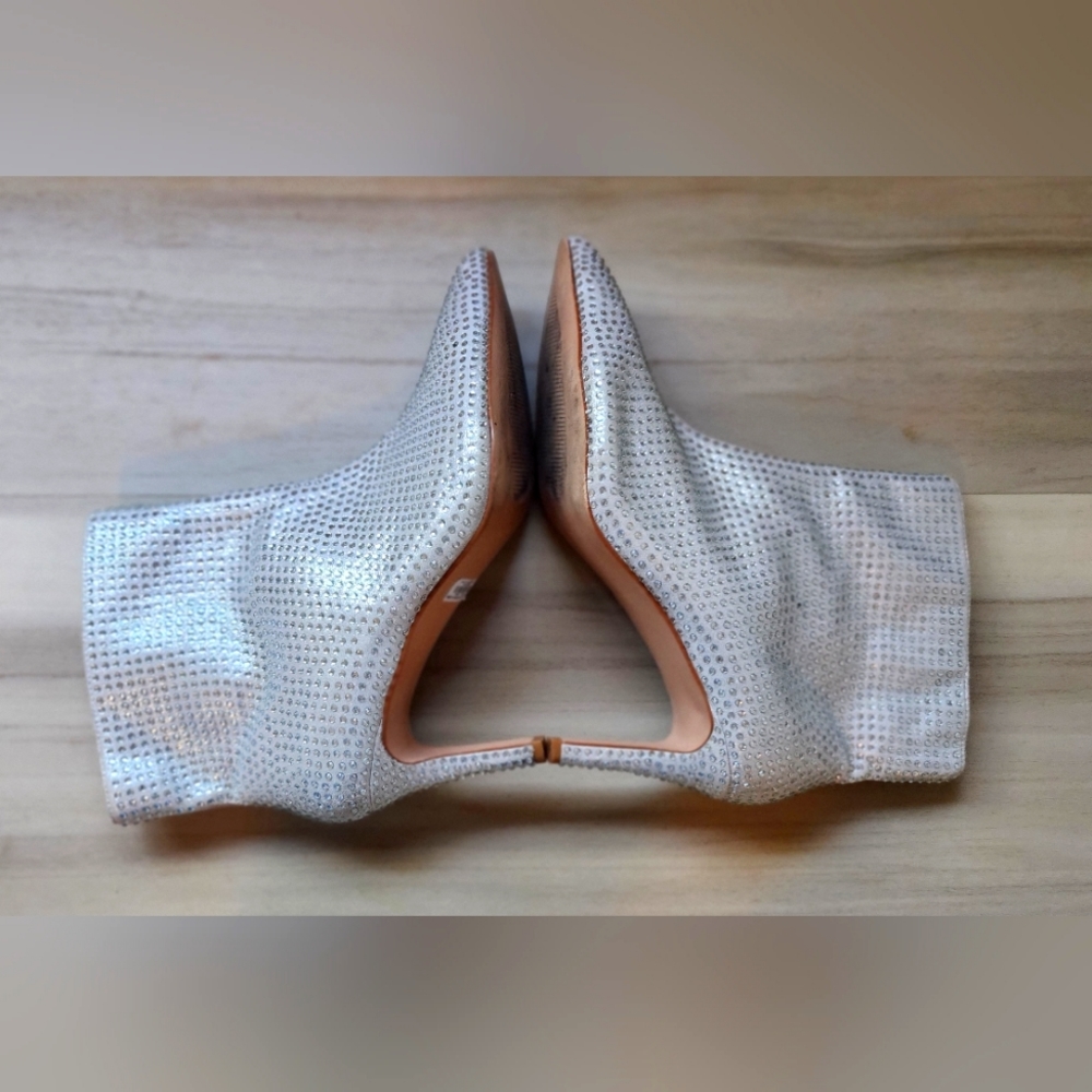 Silver Rhinestone Pointed Toe Bootie Size 10.5w